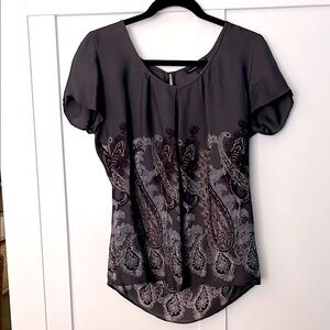Banana Republic Charcoal Silk Paisley Blouse